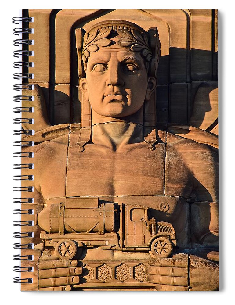 Cleveland Spiral Notebook featuring the photograph Stone Gaurdian at Sunset by Frozen in Time Fine Art Photography