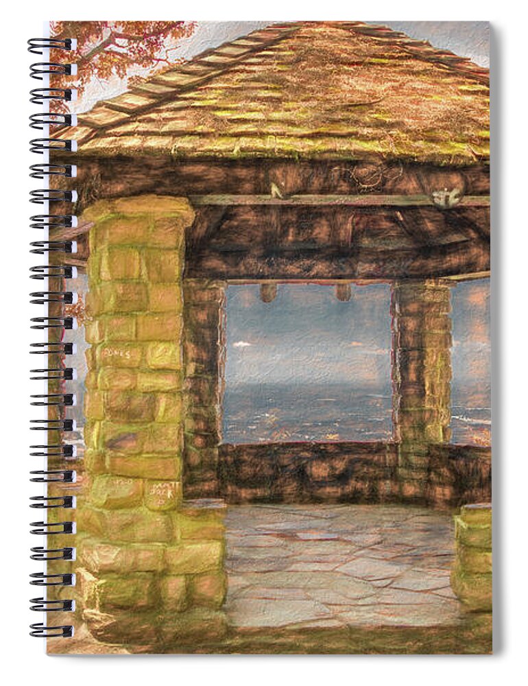 Tennessee Spiral Notebook featuring the photograph Stone Gazebo Atop Chilhowee Mountain, Painterly   by Marcy Wielfaert