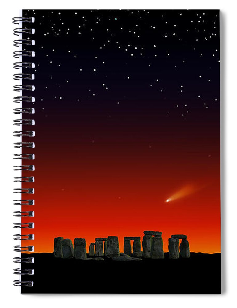 Comet Ison Spiral Notebook featuring the painting Stonehenge at Night by David Arrigoni