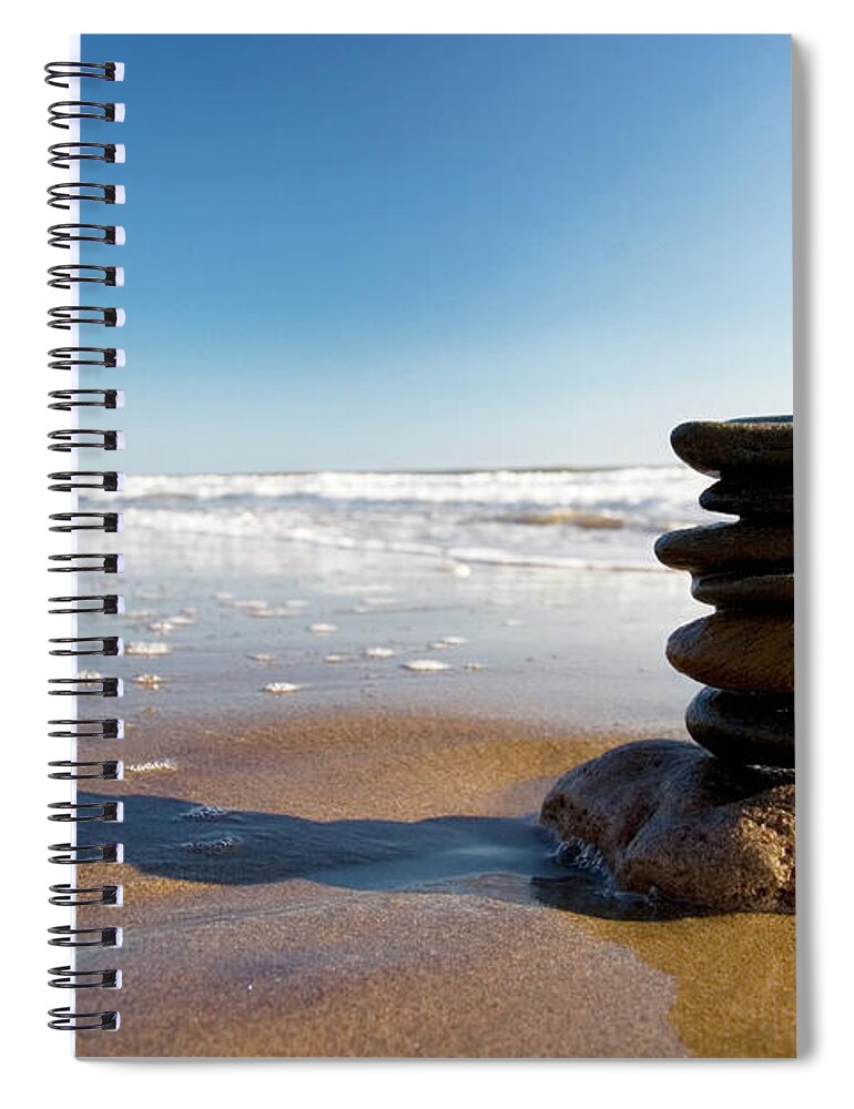 Shadow Spiral Notebook featuring the photograph Stones On A Beach by Urbancow