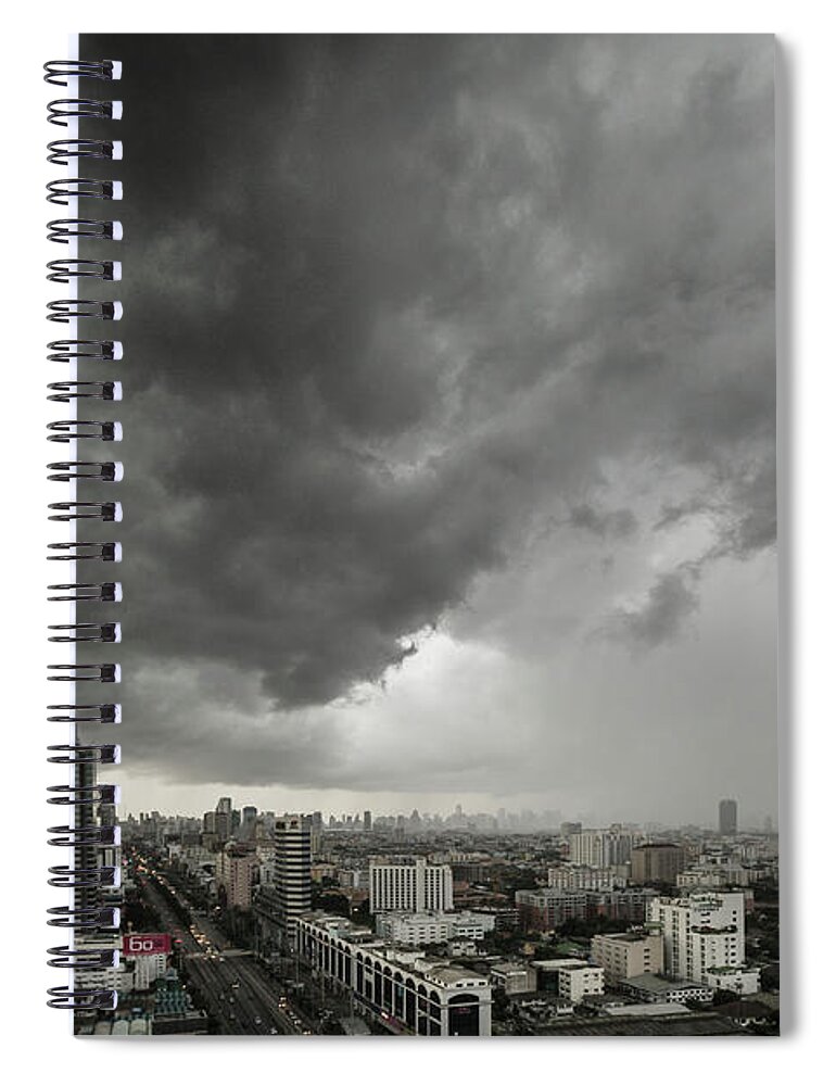 Thunderstorm Spiral Notebook featuring the photograph Storm Over City by Simon Fuller Imagery