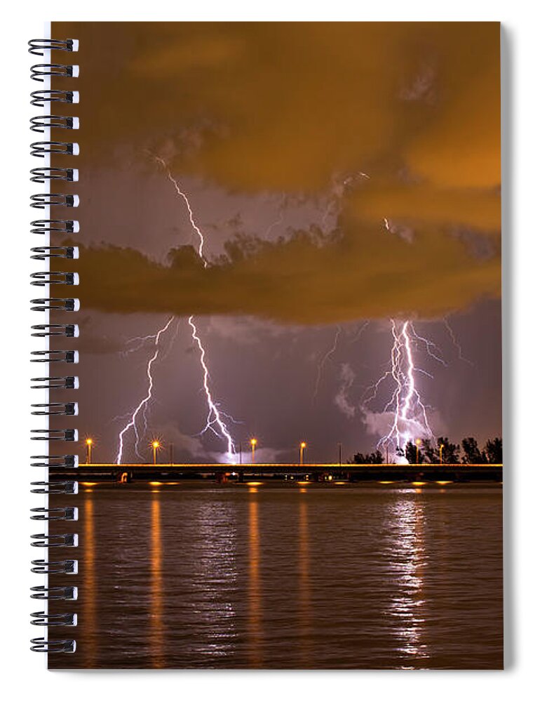 Lightning Spiral Notebook featuring the photograph Stormy Bridge by Quinn Sedam