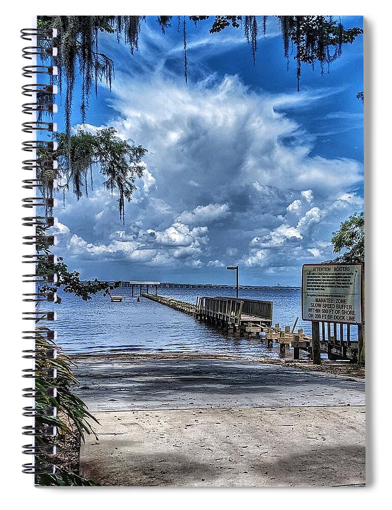 Clouds Spiral Notebook featuring the photograph Strolling by the Dock by Portia Olaughlin
