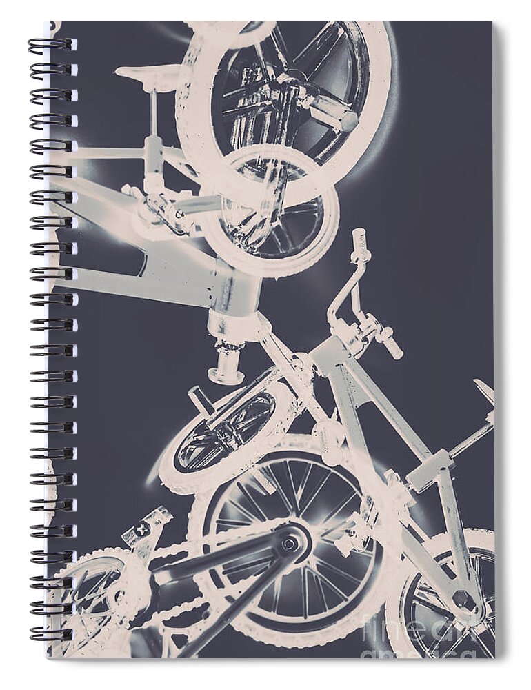 Abstract Spiral Notebook featuring the digital art Stunt bike trickery by Jorgo Photography