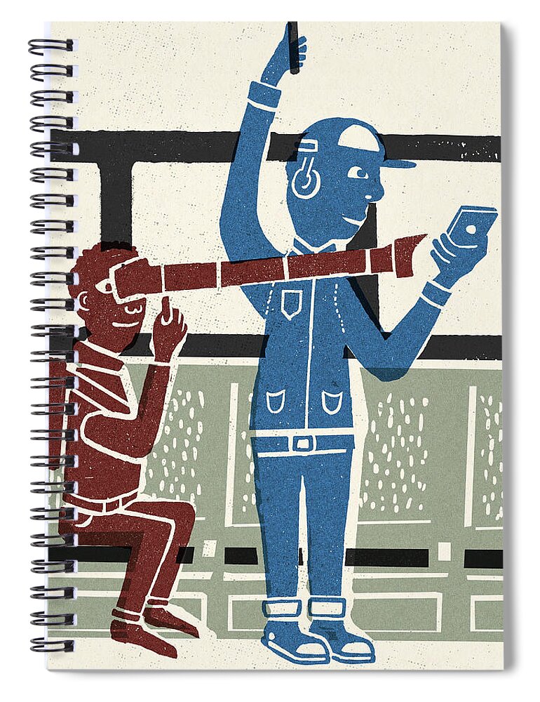 Campy Spiral Notebook featuring the drawing Subway Train Passengers by CSA Images