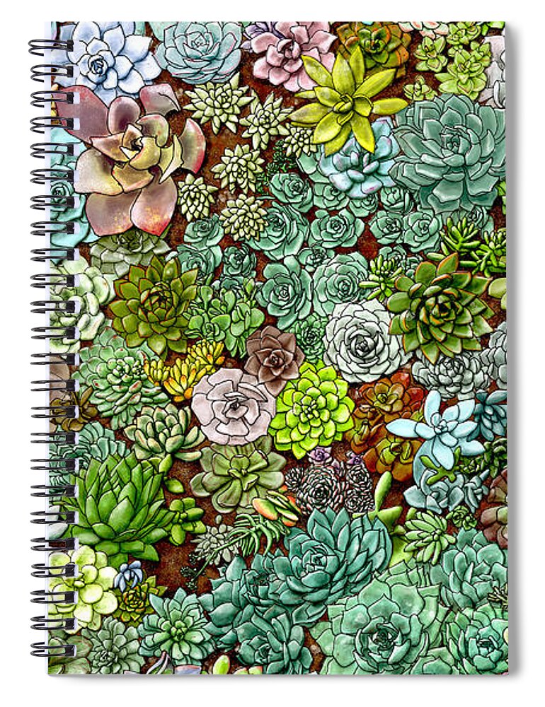 Succulent Wall Spiral Notebook featuring the painting Succulent Wall by Jen Montgomery
