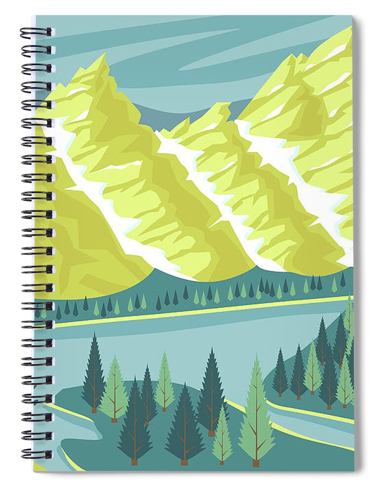 Tranquility Spiral Notebook featuring the digital art Summer Mountain Scene by Sam Morrison