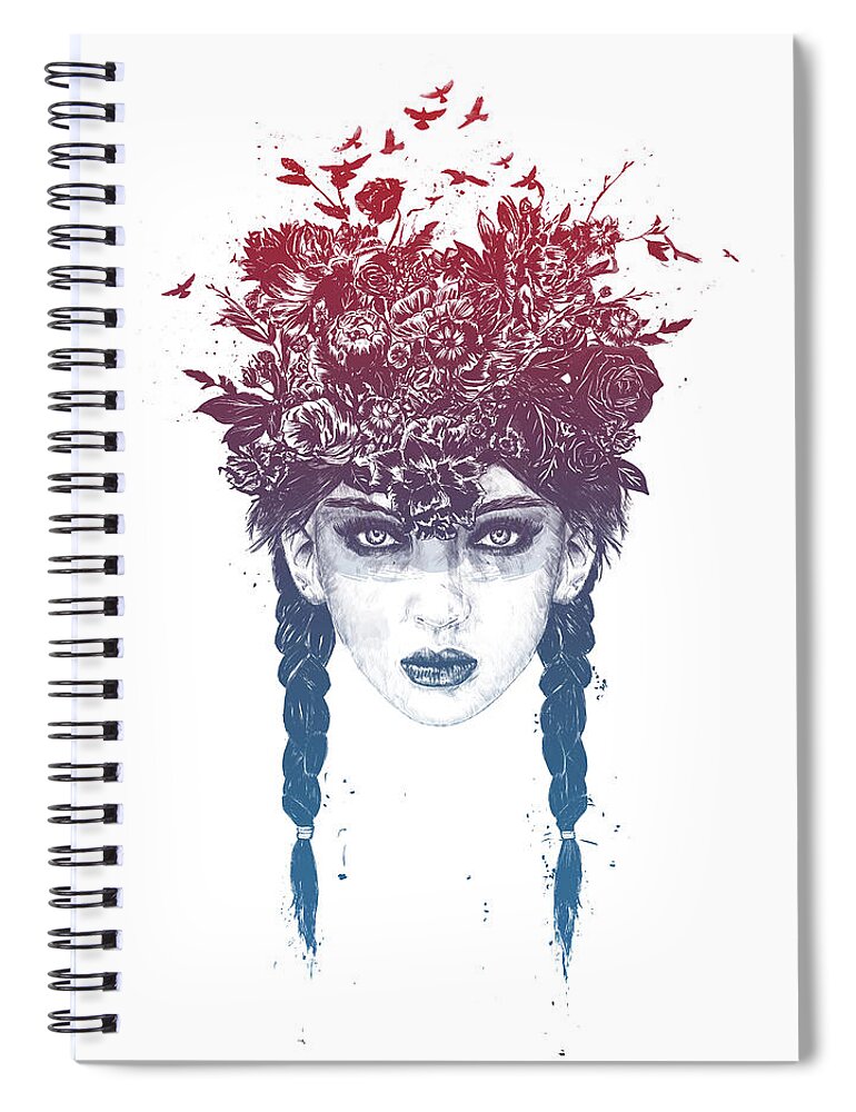 Girl Spiral Notebook featuring the mixed media Summer Queen by Balazs Solti