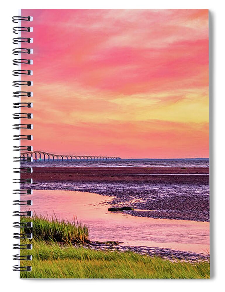 Pei Spiral Notebook featuring the photograph Summer Sunset at Confederation Bridge, Painterly by Marcy Wielfaert