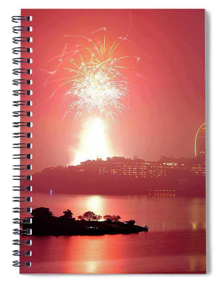 Firework Display Spiral Notebook featuring the photograph Sun Moon Lake by Michaeliao27