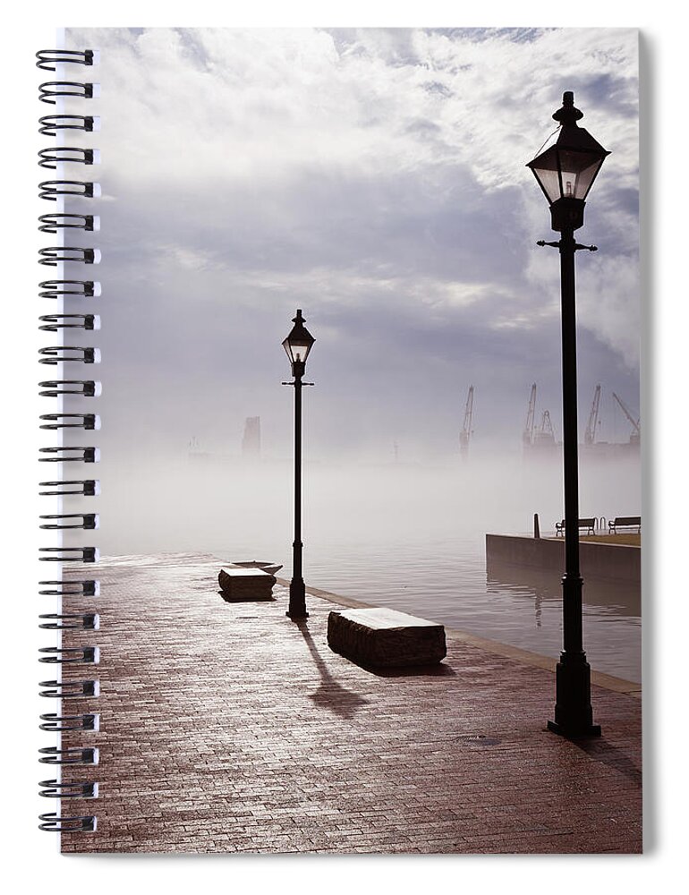 Tranquility Spiral Notebook featuring the photograph Sun Shines Through Fog On Baltimore by Brian Eden