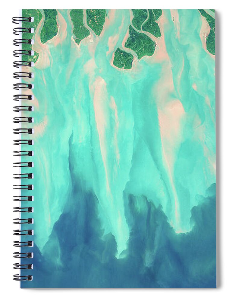 Satellite Image Spiral Notebook featuring the digital art Sundarbans delta from space by Christian Pauschert