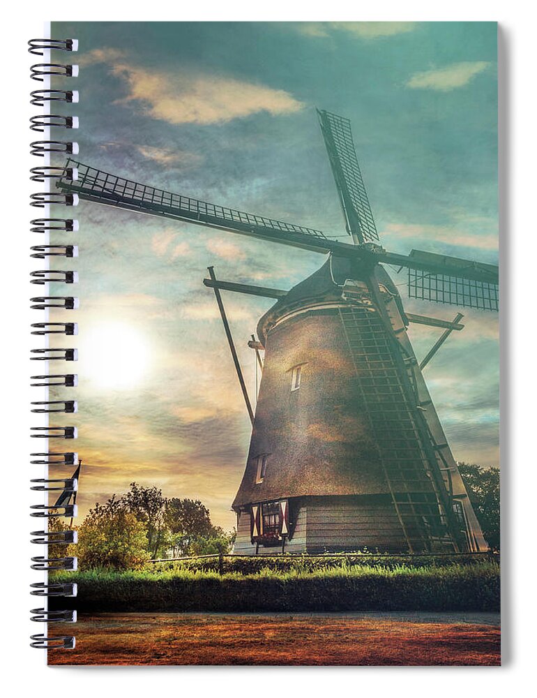 Clouds Spiral Notebook featuring the photograph Sundown over Holland in the Mist by Debra and Dave Vanderlaan
