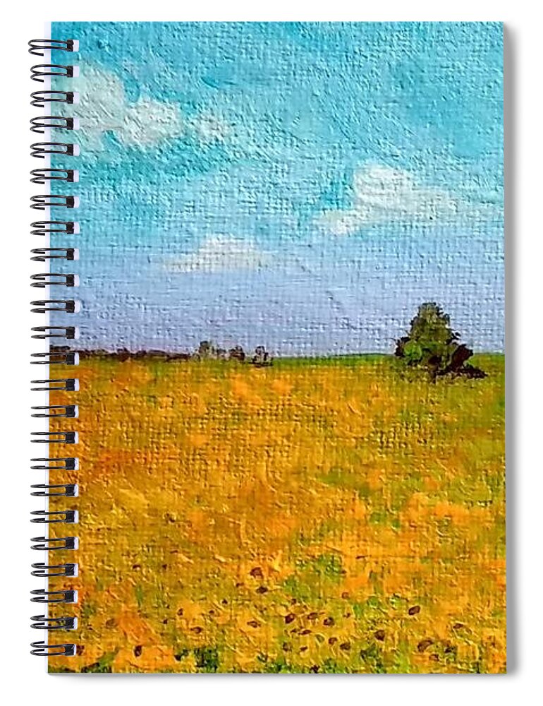 Acrylic Painting Spiral Notebook featuring the painting Sunflower fields-end of summer by Asha Sudhaker Shenoy