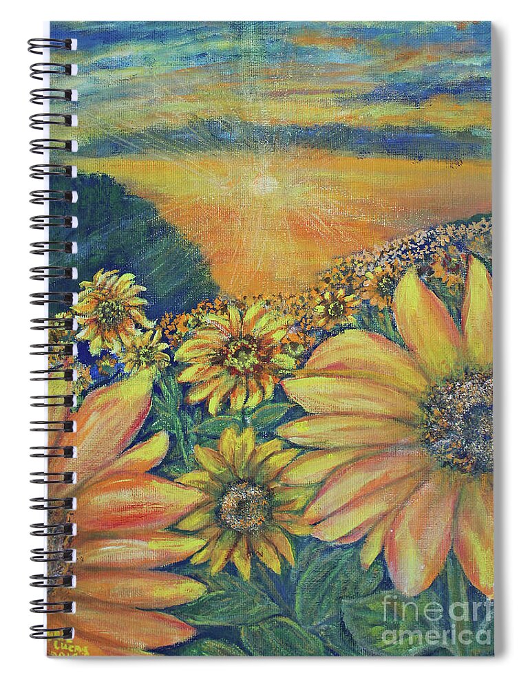 Flowers Spiral Notebook featuring the painting Sunflower Hill by Lyric Lucas