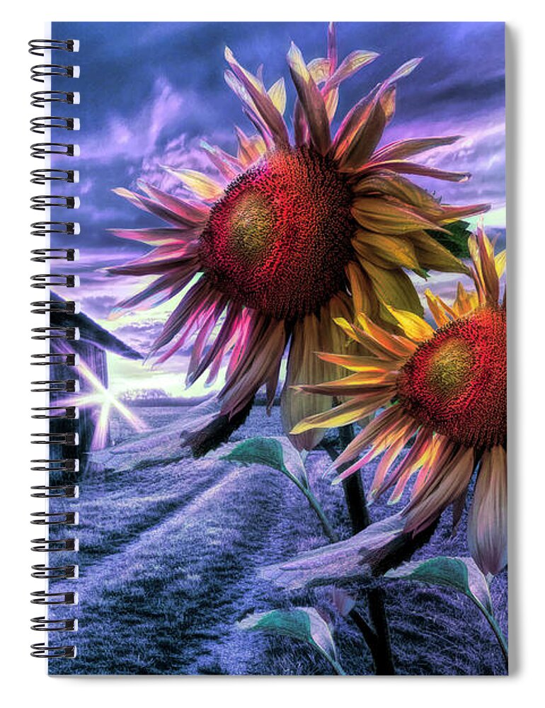 American Spiral Notebook featuring the photograph Sunflower Watch in Night Shades by Debra and Dave Vanderlaan
