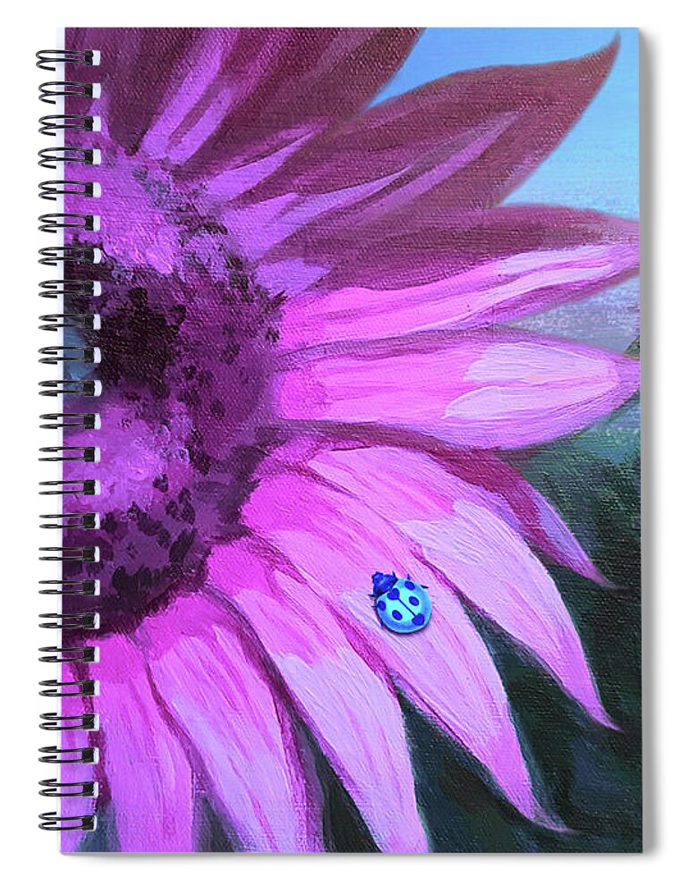 Pink Sunflower Spiral Notebook featuring the painting Sunflowers Embraced the Sunset by Yoonhee Ko