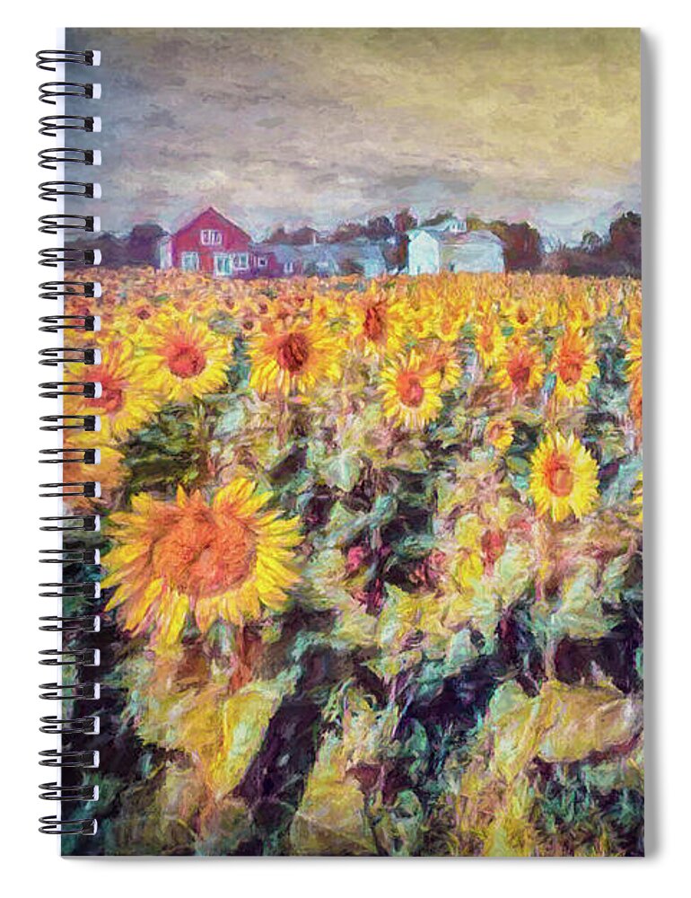 Sunflowers Spiral Notebook featuring the photograph Sunflowers Surround The Farm by Jeff Folger