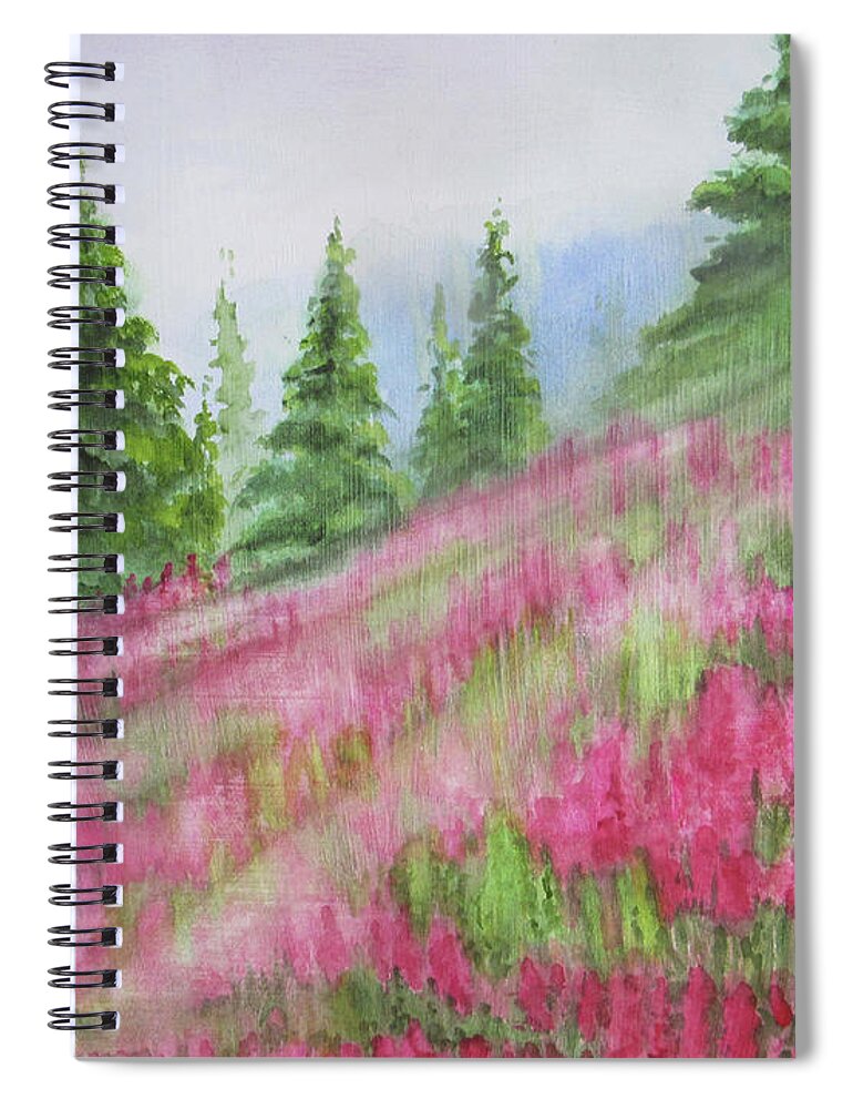Pink Flowers Spiral Notebook featuring the painting Sunkissed Wildflowers by Martha Lancaster