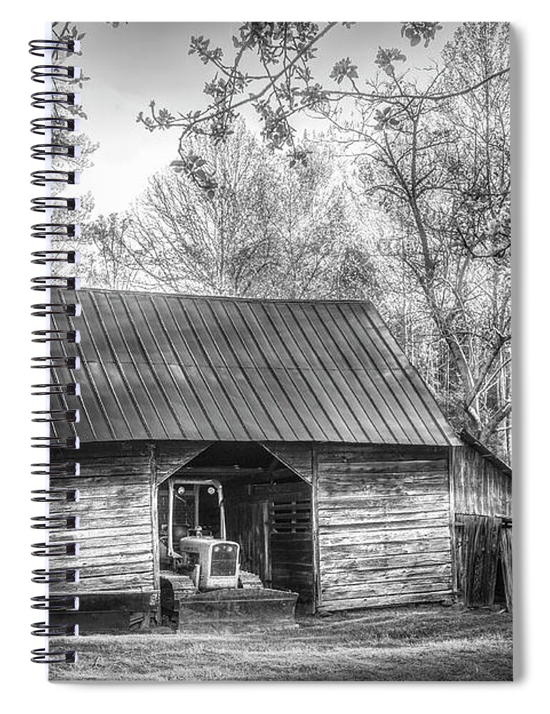 Barn Spiral Notebook featuring the photograph Sunlight on the Barn in Spring in Black and White by Debra and Dave Vanderlaan