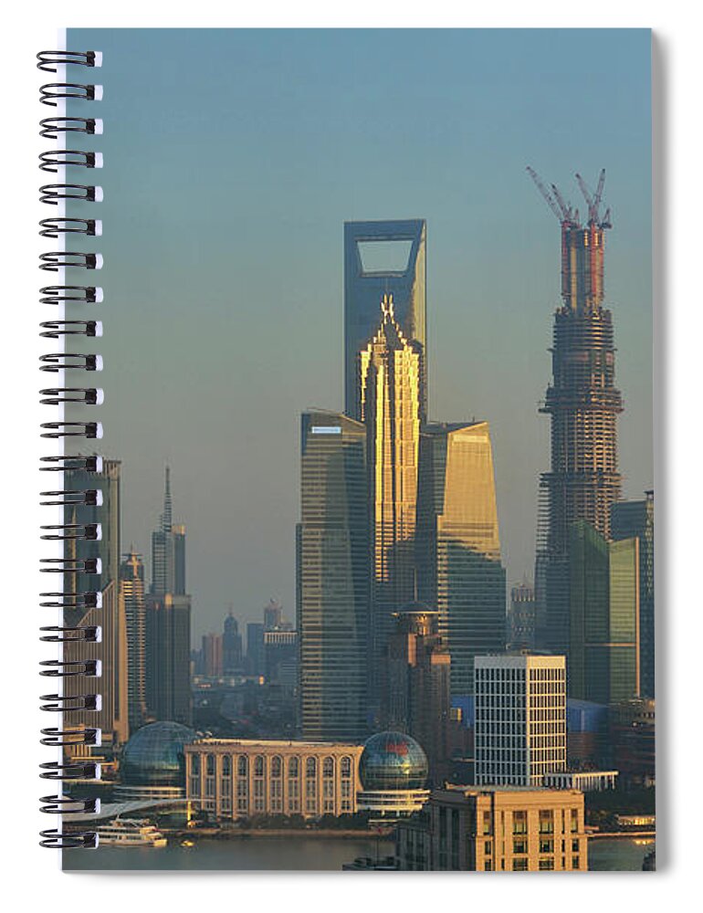 Chinese Culture Spiral Notebook featuring the photograph Sunlight Reflection From Lujiazui by Wei Fang