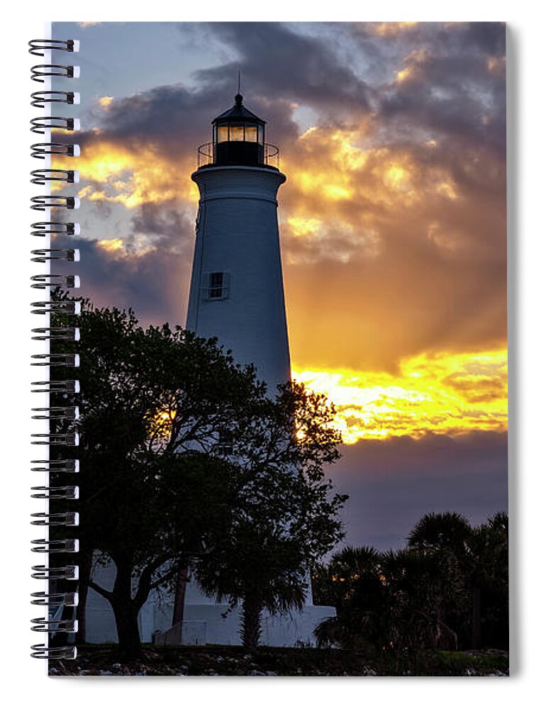 Lighthouses Spiral Notebook featuring the photograph Sunrise Glow In The Lighthouse by DB Hayes