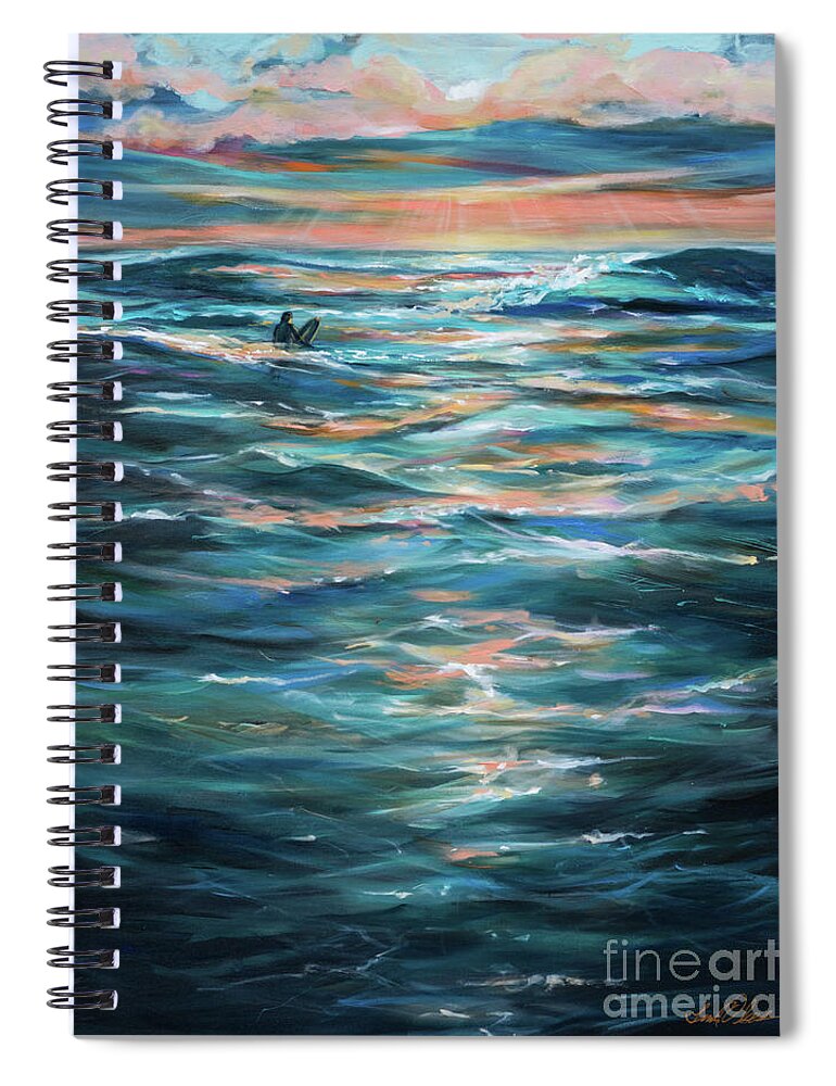Ocean Spiral Notebook featuring the painting Sunrise by Linda Olsen