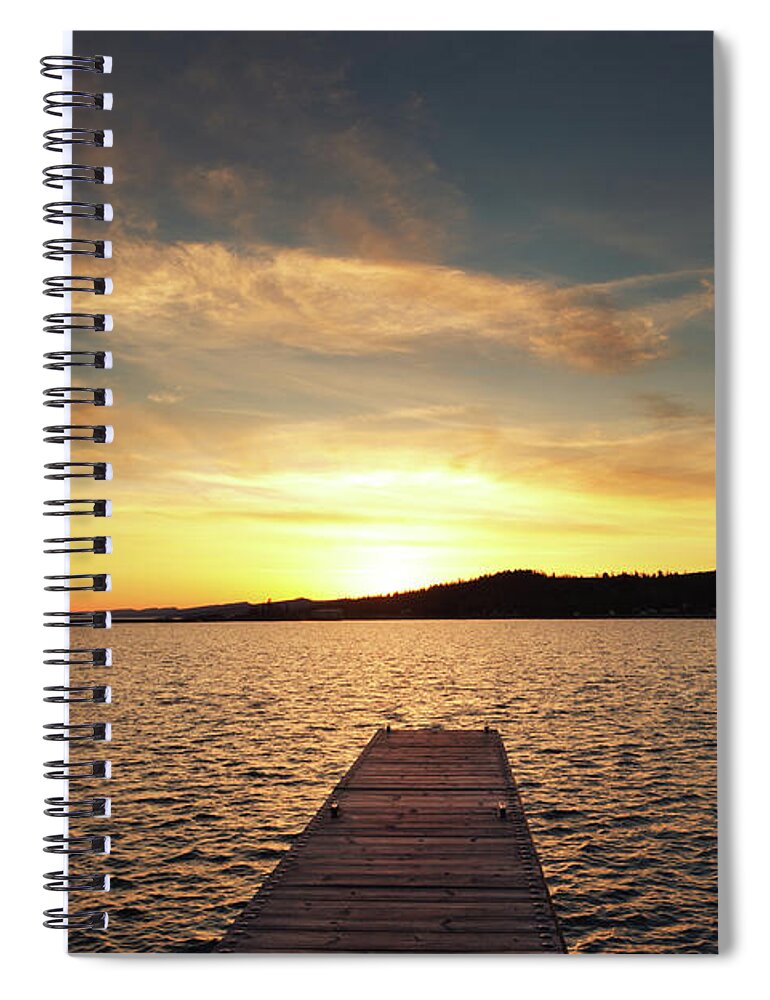 Water's Edge Spiral Notebook featuring the photograph Sunset At Dock On Lake Superior North by Yinyang
