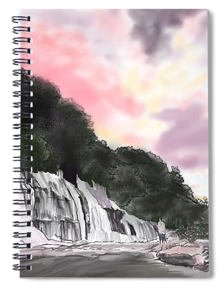 Sunsets Spiral Notebook featuring the digital art Sunset at the Falls by Joel Deutsch