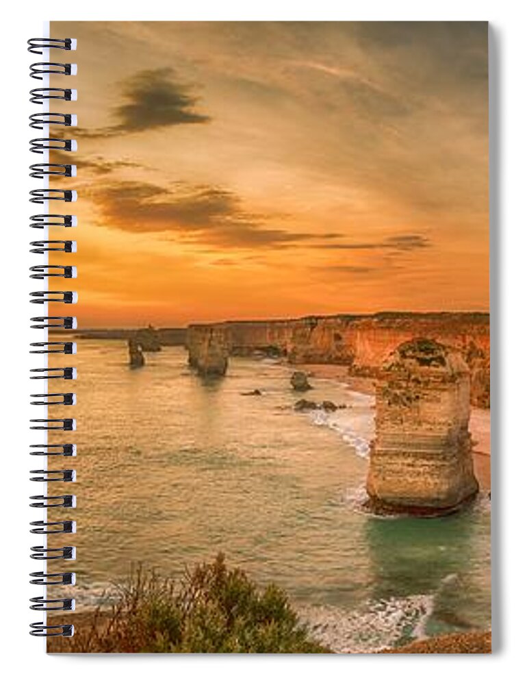 12apostles Spiral Notebook featuring the photograph Sunset at The Twelve Apostles by Chris Cousins