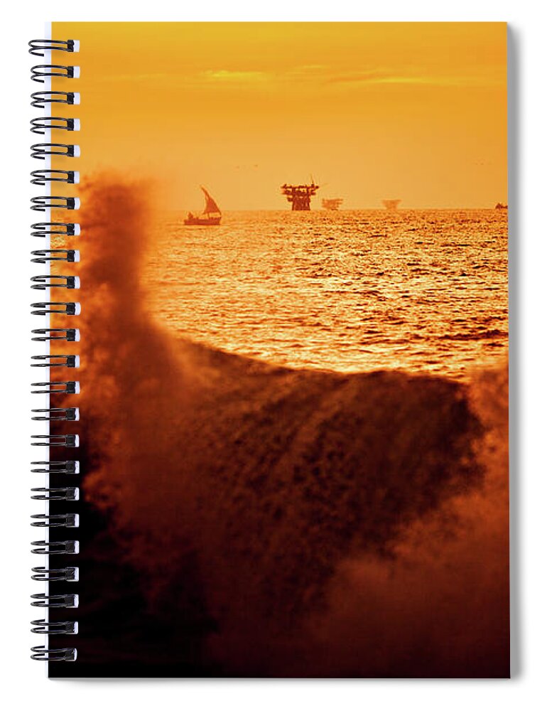 Scenics Spiral Notebook featuring the photograph Sunset Behind An Oil Platform In The by Epicurean