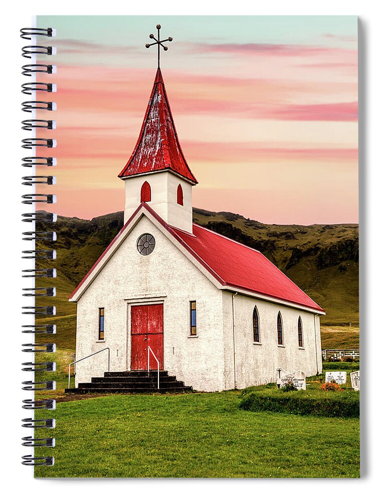 Church Spiral Notebook featuring the photograph Sunset Chapel of Iceland by David Letts