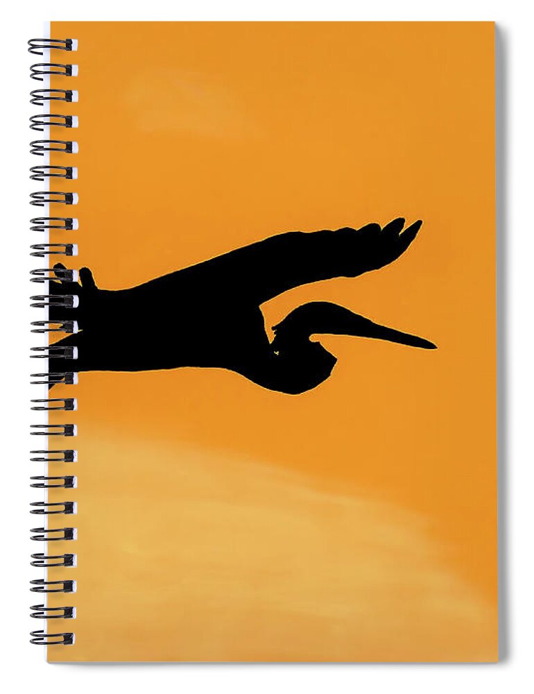 Heron Spiral Notebook featuring the drawing Sunset Flight by D Hackett