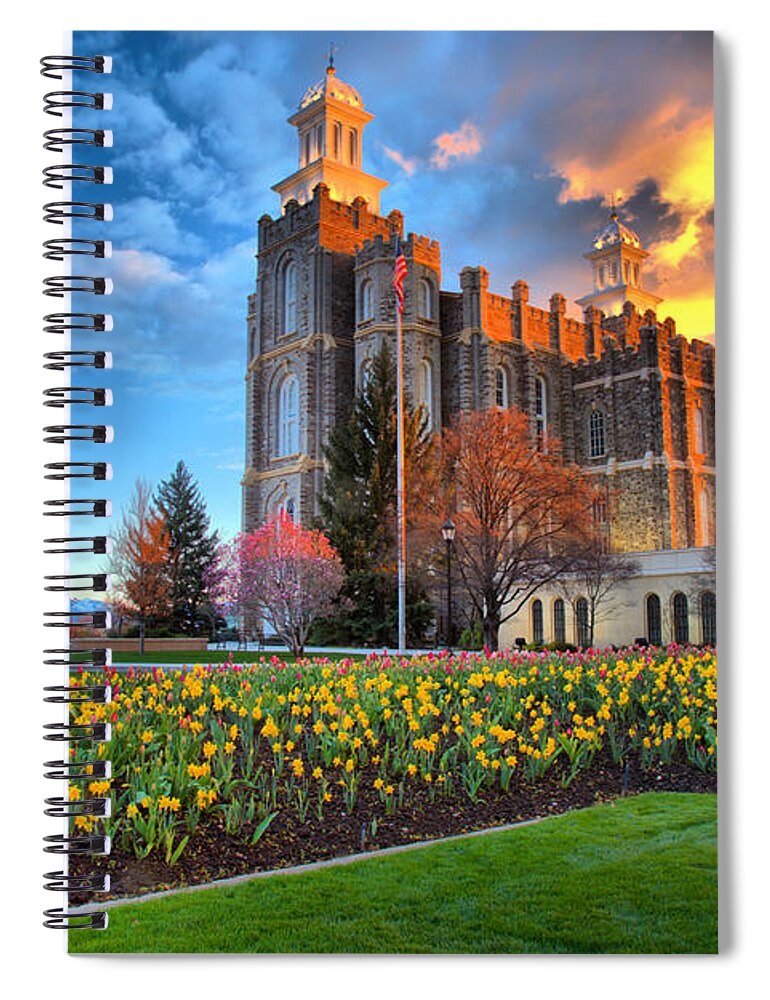 Logan Temple Spiral Notebook featuring the photograph Sunset Over The Logan Utah Temple by Adam Jewell