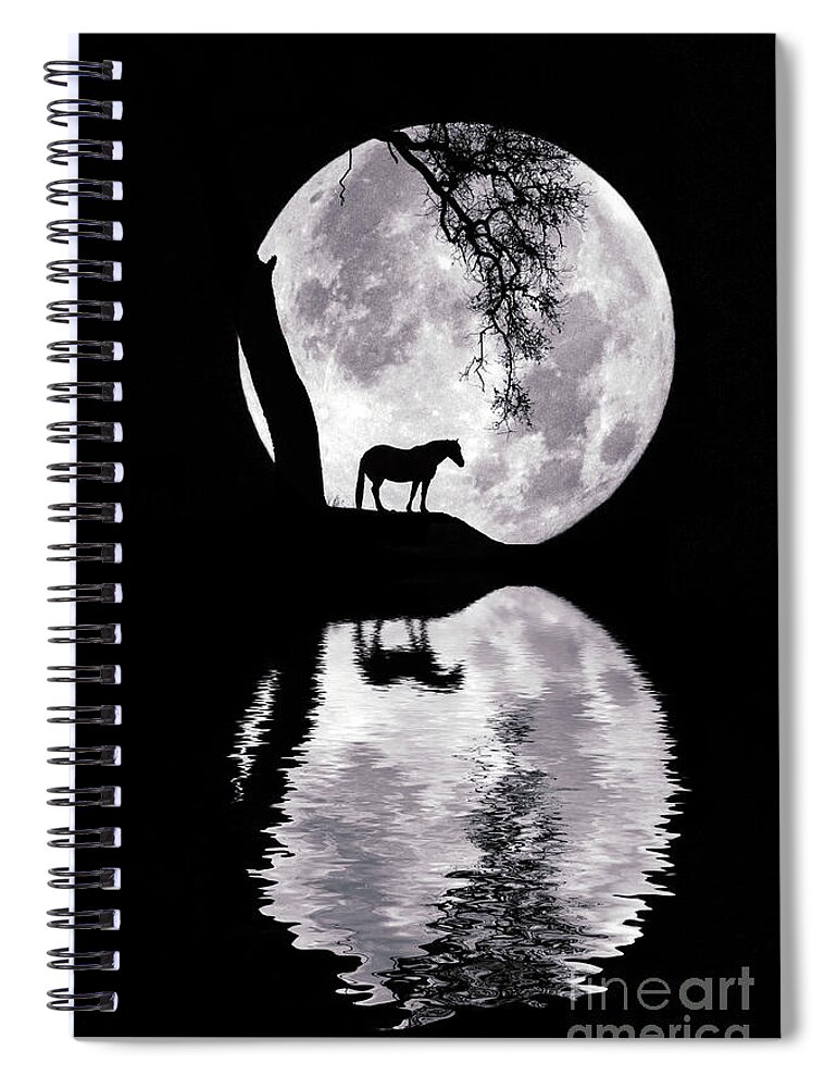 Horse Spiral Notebook featuring the photograph Super Moon and Horse with Reflection by Stephanie Laird