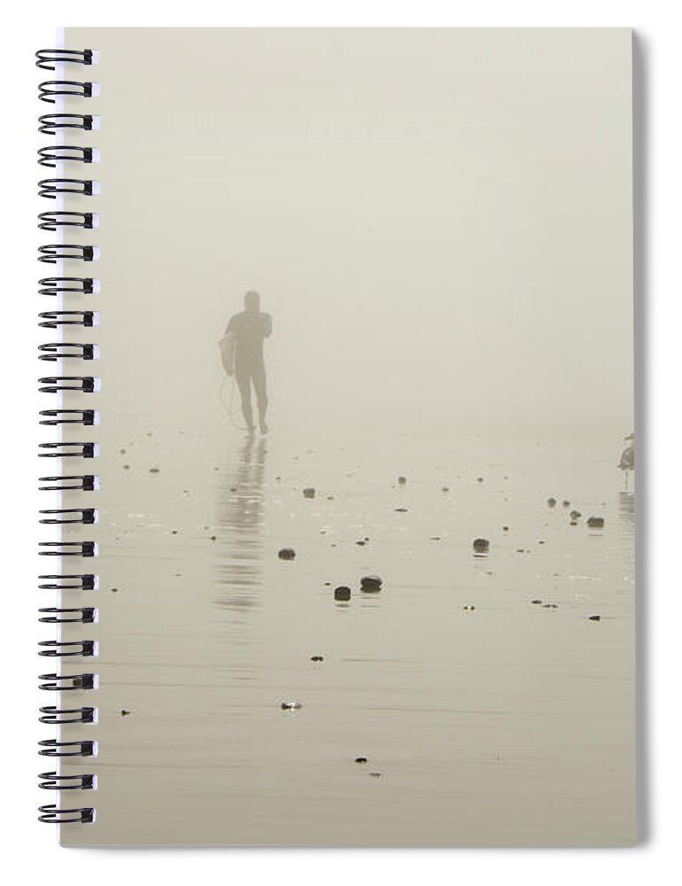 Dawn Spiral Notebook featuring the photograph Surfer And Seagull by Silvia Casali