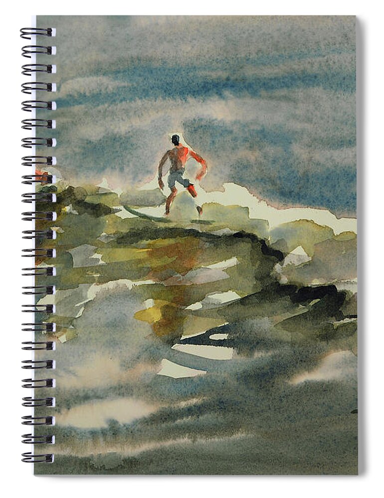 Watercolor Paintings Spiral Notebook featuring the painting Surfer boys 2 by Julianne Felton