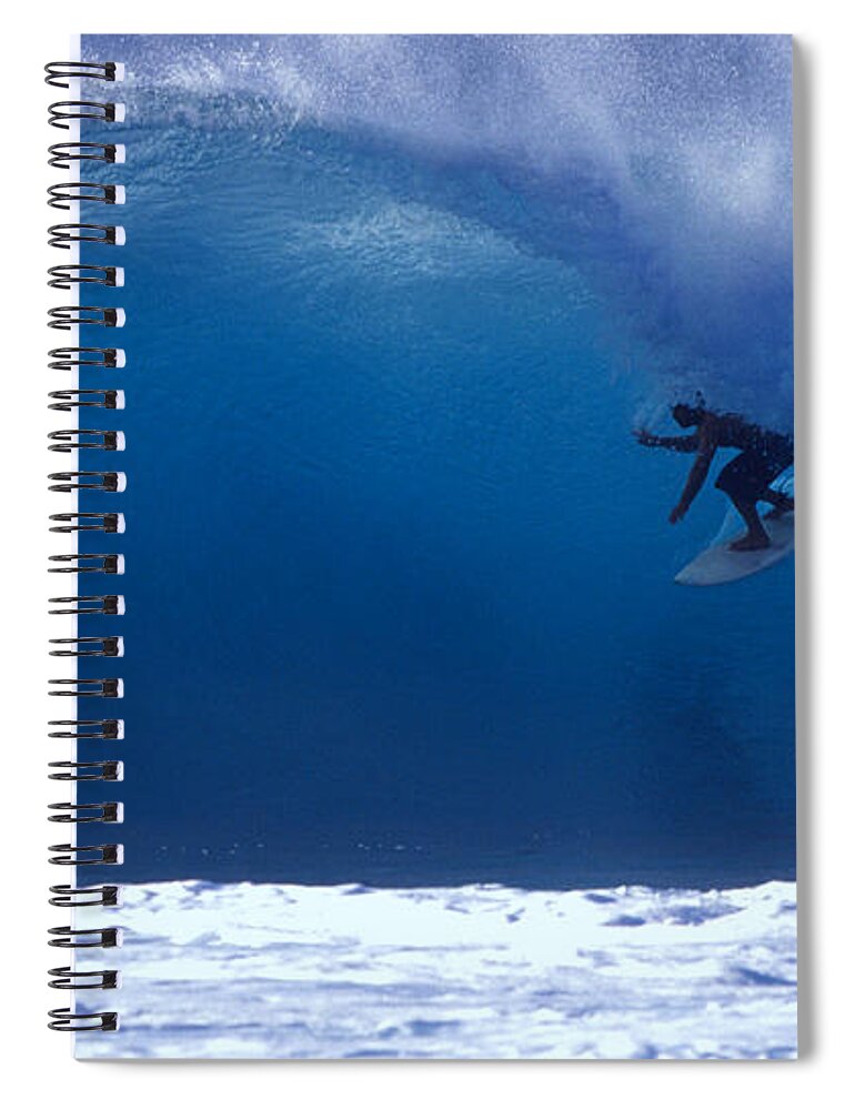 Water's Edge Spiral Notebook featuring the photograph Surfer On A Blue Wave by Ianmcdonnell