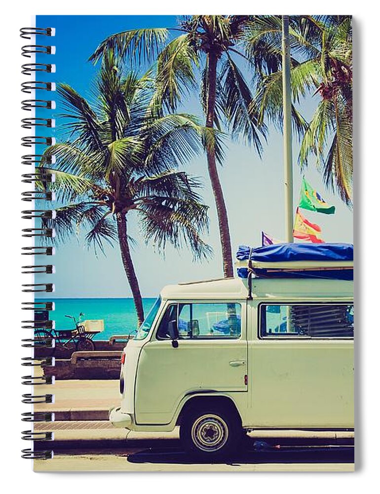 Photo Spiral Notebook featuring the photograph Surfer van by Top Wallpapers