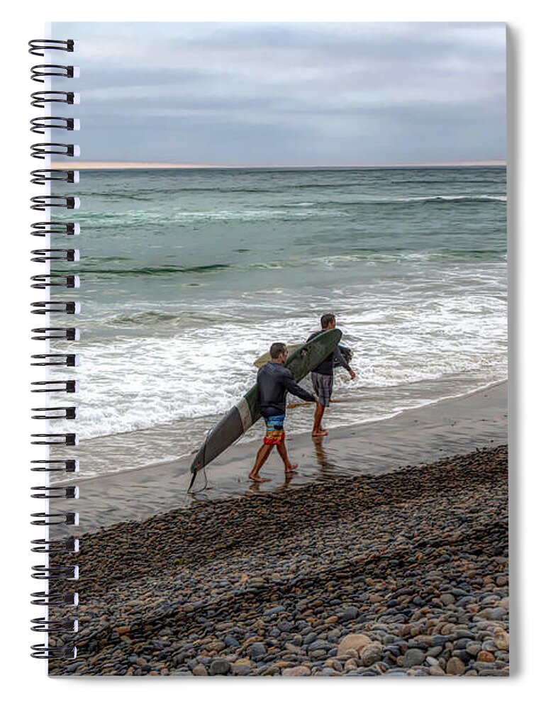 Surfer Spiral Notebook featuring the photograph Surfers in Carlsbad by Alison Frank