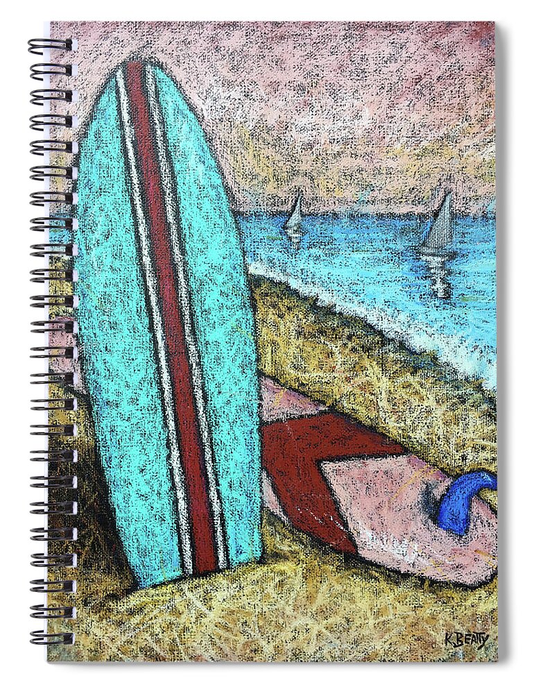 Surfboards Spiral Notebook featuring the painting Surfing and Sailing by Karla Beatty
