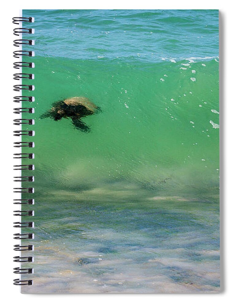 Honu Spiral Notebook featuring the photograph Surfing Turtle by Anthony Jones