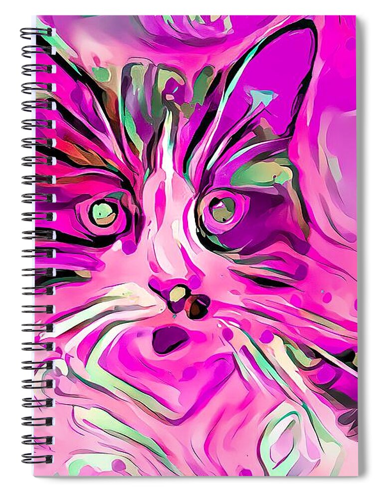 Pink Spiral Notebook featuring the digital art Sweet Pink Stokes Kitty by Don Northup