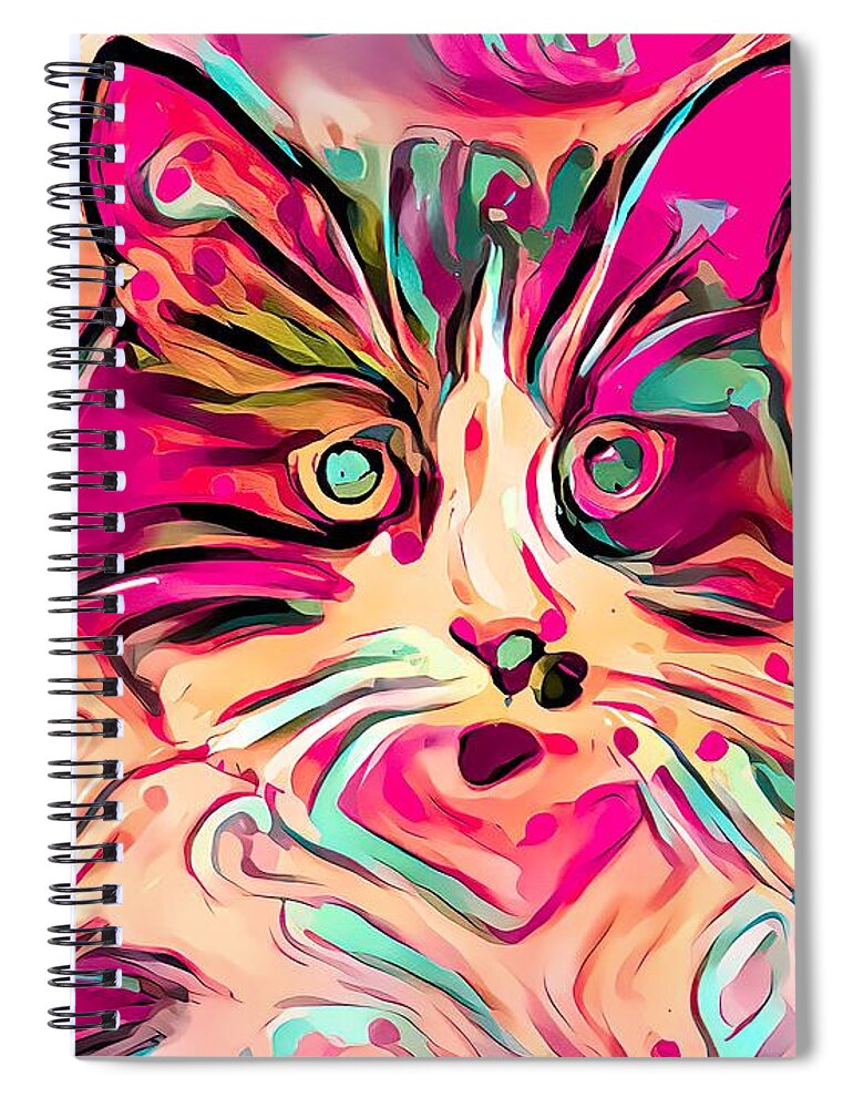 Pink Spiral Notebook featuring the digital art Sweet Stokes Kitty by Don Northup
