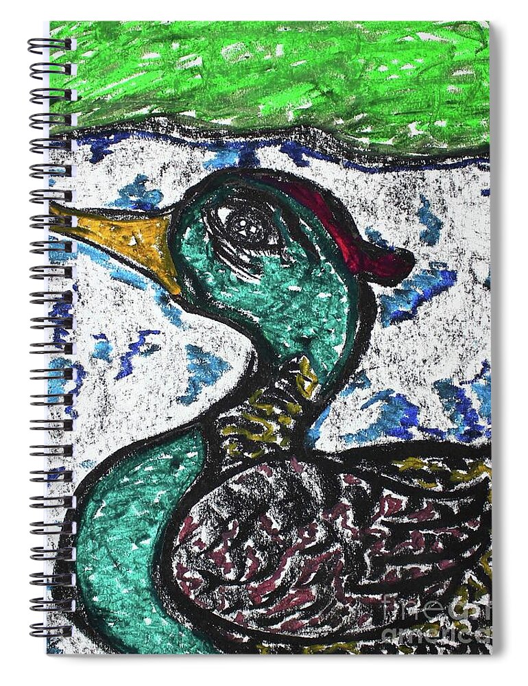 Charcoal Spiral Notebook featuring the pastel Swimming Duck by Odalo Wasikhongo