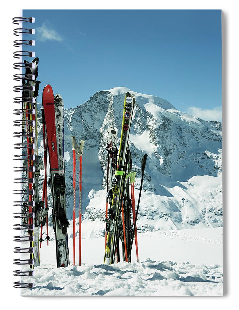 Ski Pole Spiral Notebook featuring the photograph Switzerland, Skis In Snow by Frank Rothe