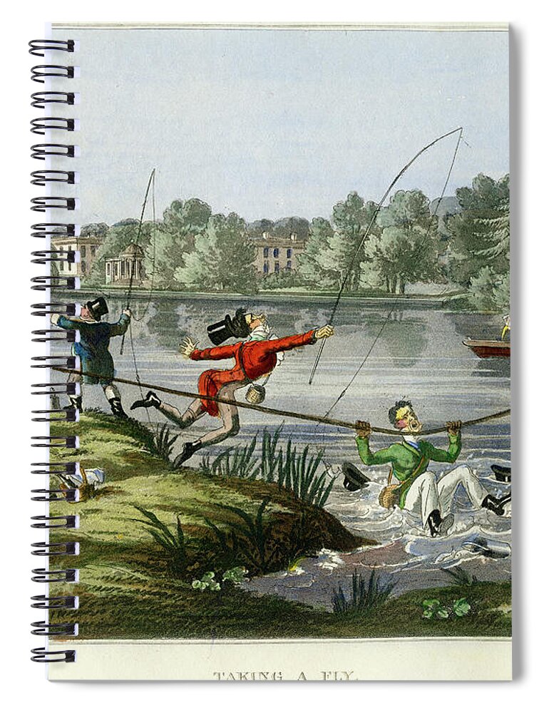 Fishing Spiral Notebook featuring the mixed media Taking a Fly by unsigned attributed to Edward Barnard