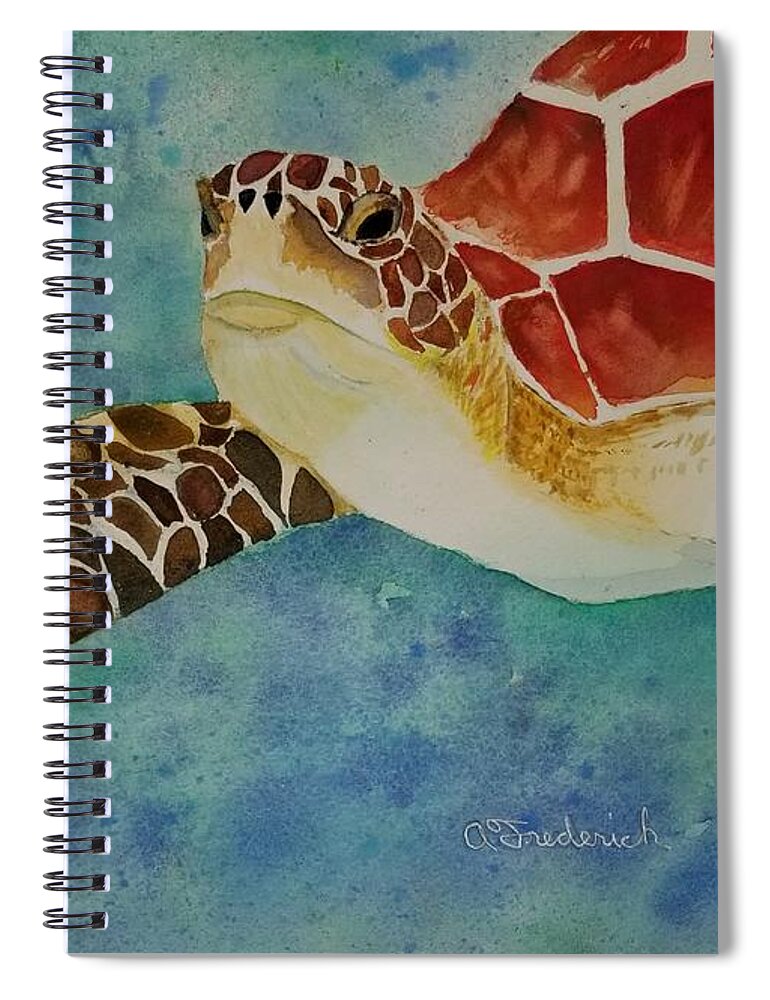 Turtle Spiral Notebook featuring the painting Taking a Swim by Ann Frederick