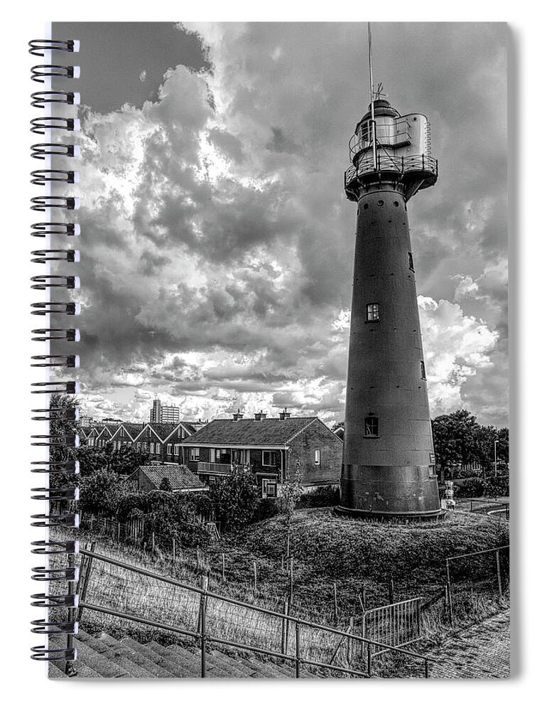 Barns Spiral Notebook featuring the photograph Tall Lighthouse in Holland Black and White by Debra and Dave Vanderlaan