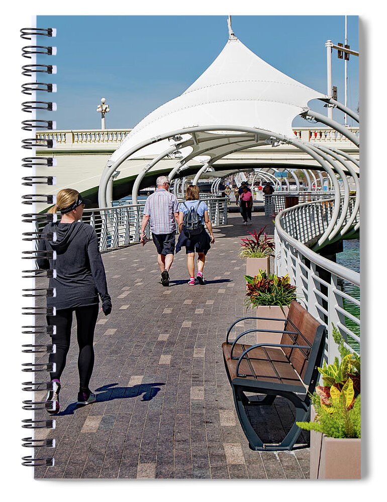 Riverwalk Spiral Notebook featuring the photograph Tampa Riverwalk Walkers by Margaret Zabor